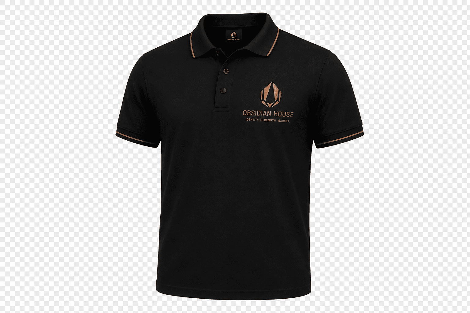 Obsidian House black branded polo.