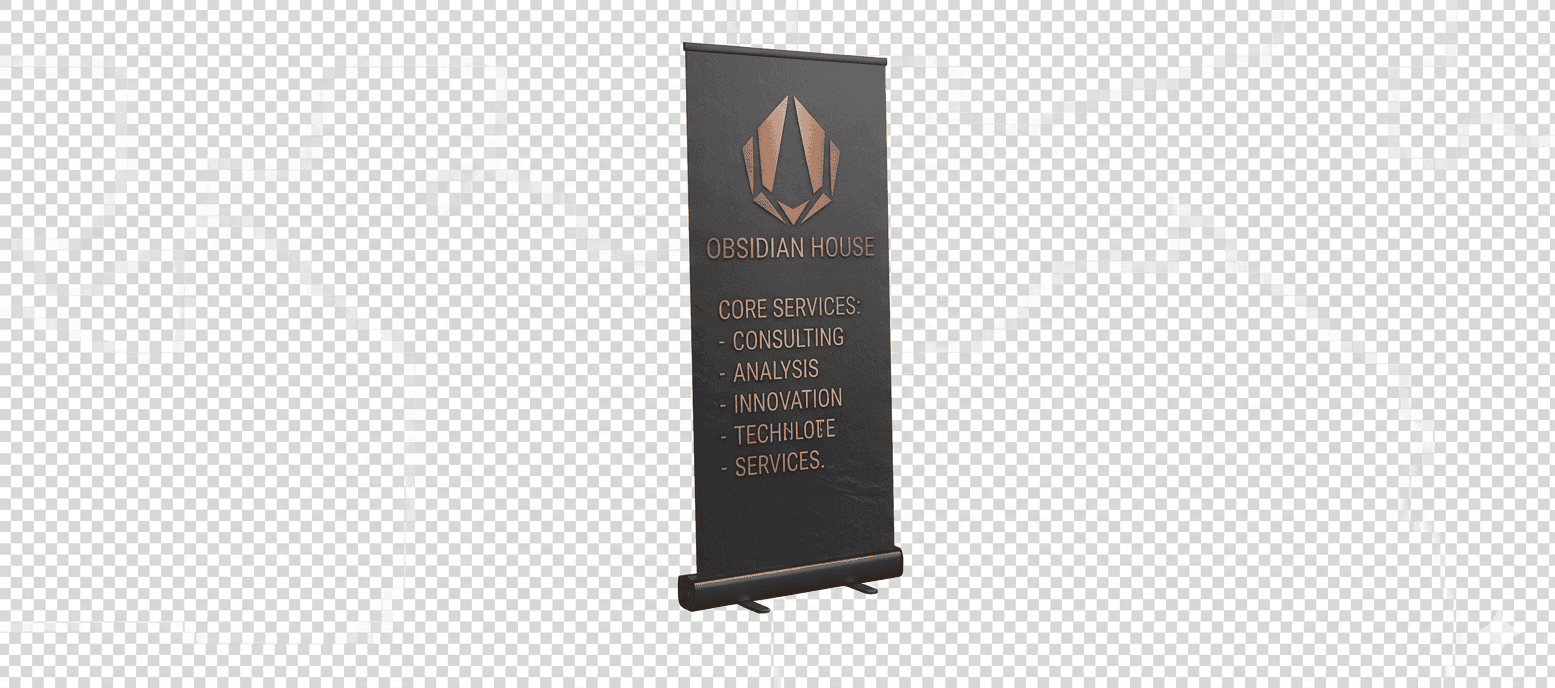Obsidian House pull-up presentation banner.