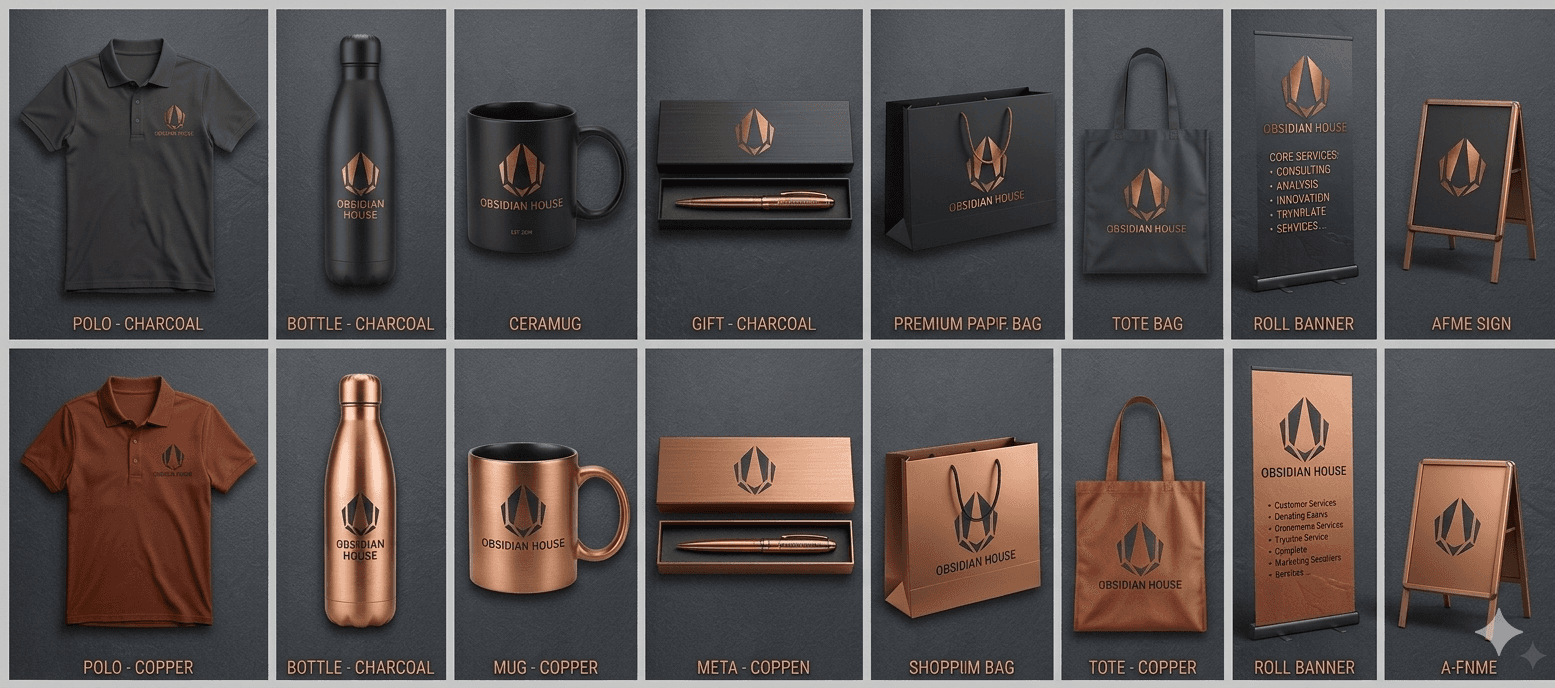 Obsidian House signage, banners and vehicle branding applications.