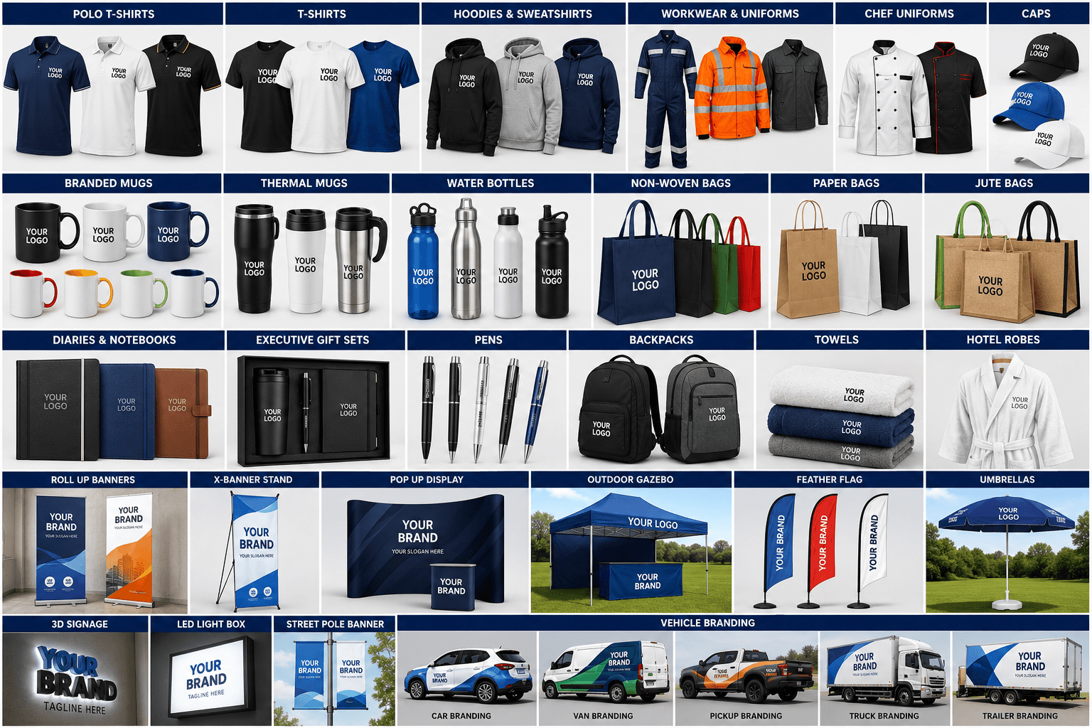 Sample event and promotional product applications.
