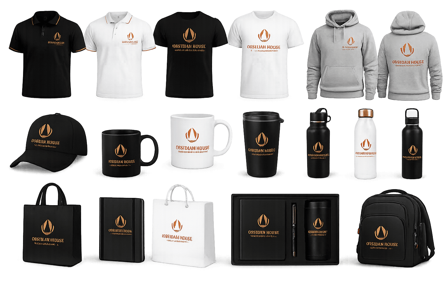 Obsidian House apparel and merchandise collection.