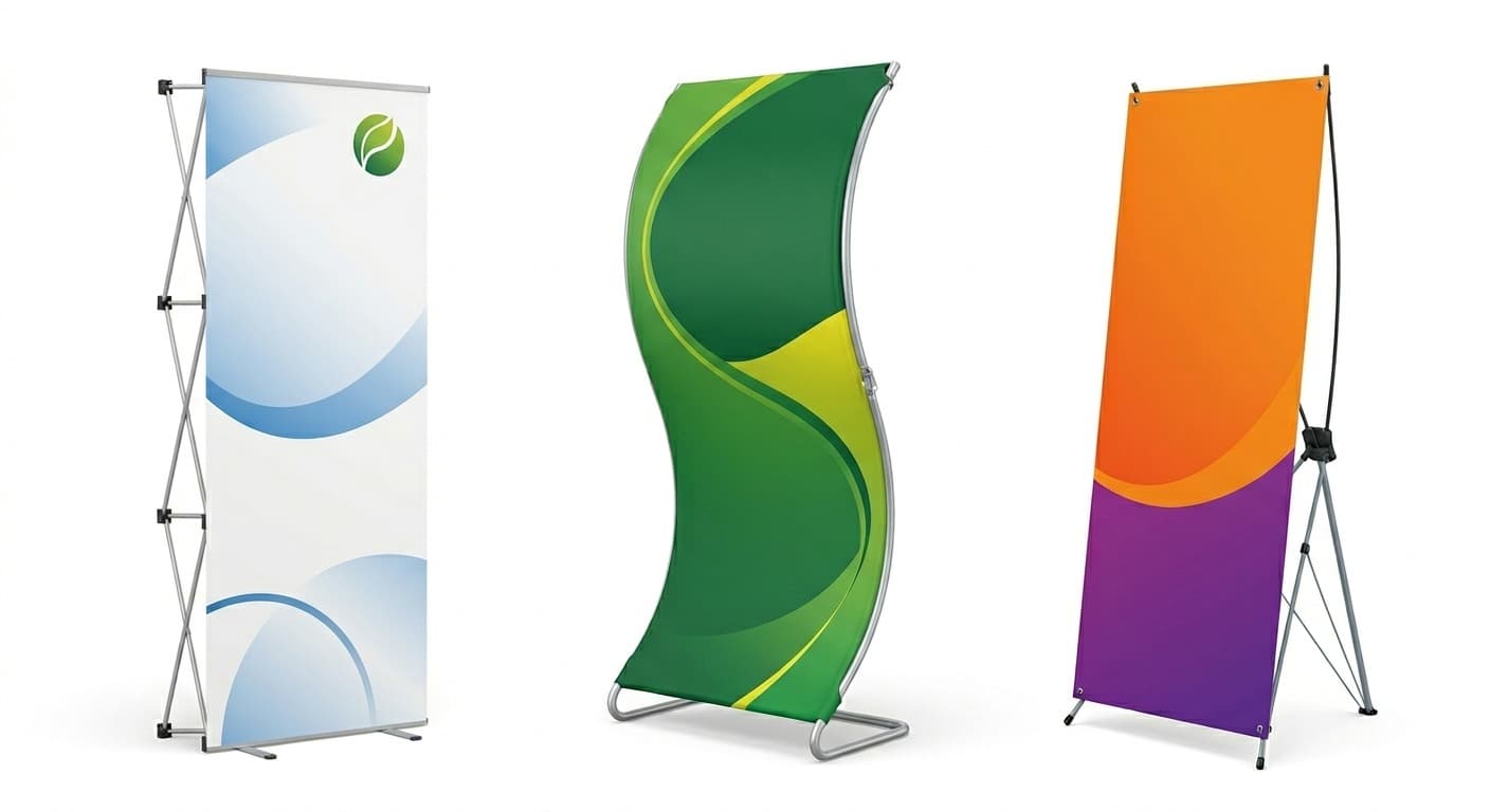 Three portable display formats demonstrating campaign artwork applications.